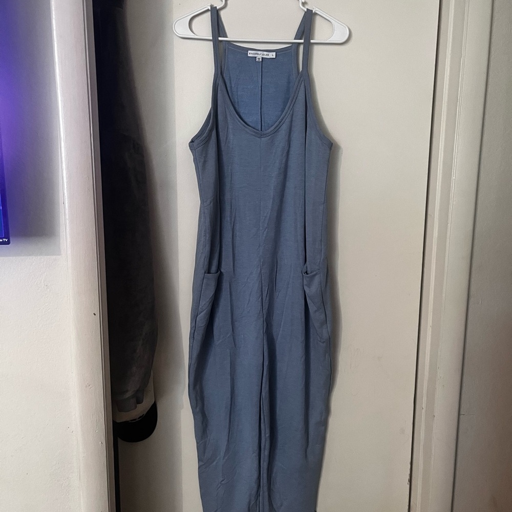 Sincerely Jules Blue Sleeveless Jogger Leg Jumpsuit With Pockets size LARGE